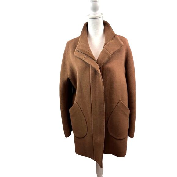 J.Crew Double Cloth Wool Coat Camel Italian Manifattura Di Carmignano Asymmetric - Picture 1 of 8